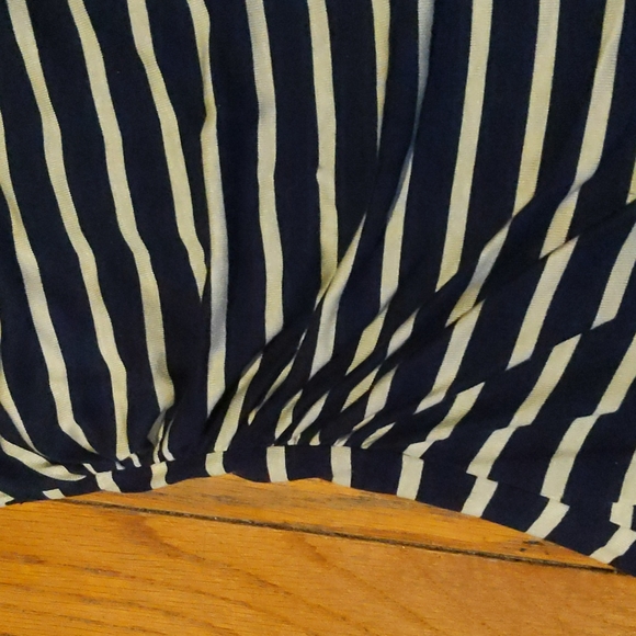 Loft, blue and beige stripes dress, side ruched, M petite, NWT - Picture 3 of 7